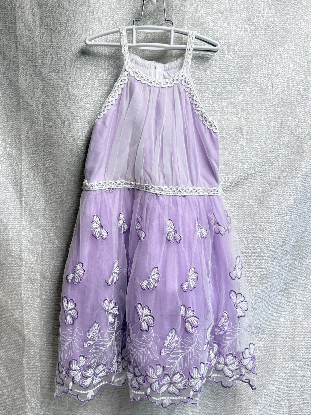 Sunny fashion girl Lilac Butterfly Embroidered Halter Dress for Kids
